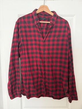 Men’s AllSaints Red and Black Plaid Button-Up Shirt